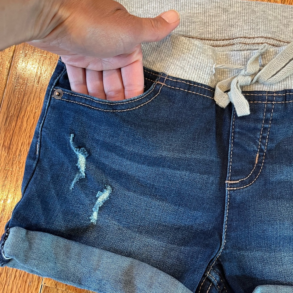 Justice Denim Pull-On Jean Cuffed Shorts - Dark Wash - Size 14 - Picture 4 of 6